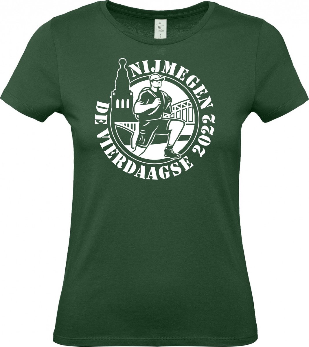 Dames t-shirt CartoonShirt De Vierdaagse |Wandelvierdaagse | Vierdaagse Nijmegen | Roze woensdag | Groen | maat L